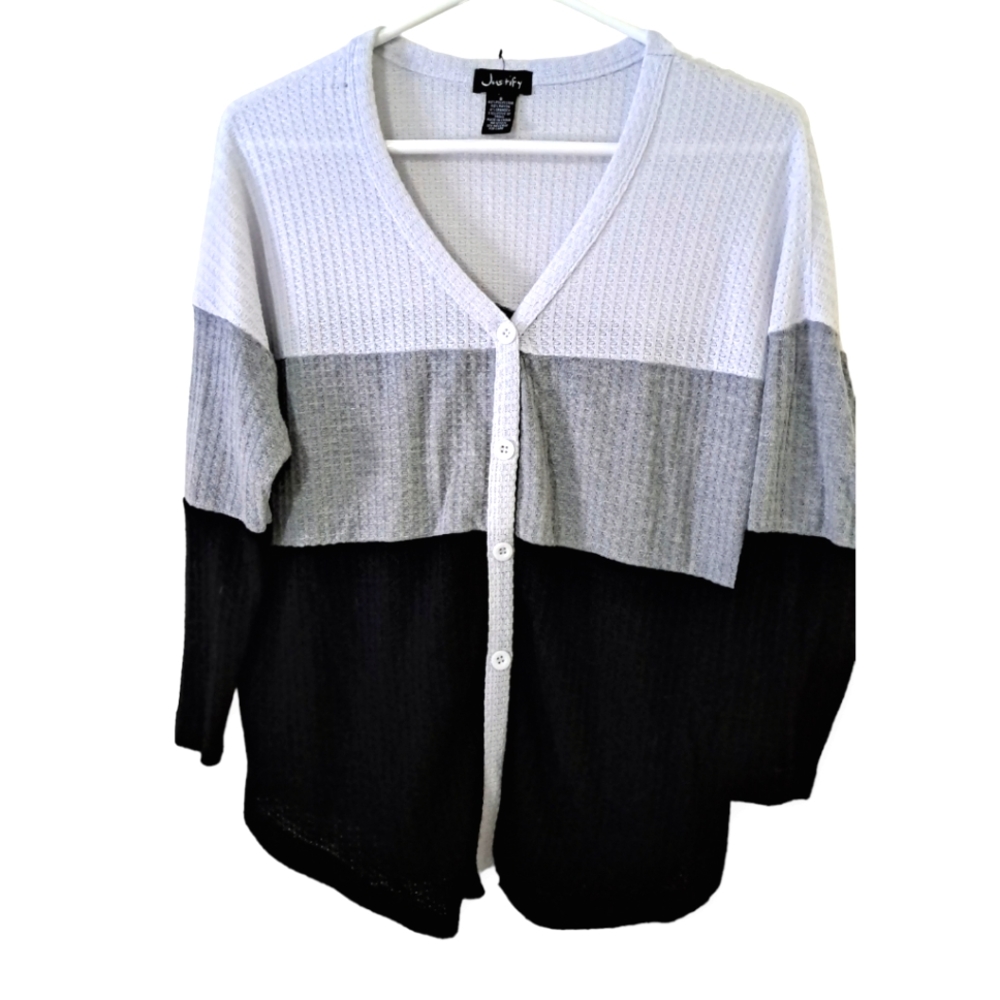 Justify Striped Colorblock Button Front Knit Ther… - image 1